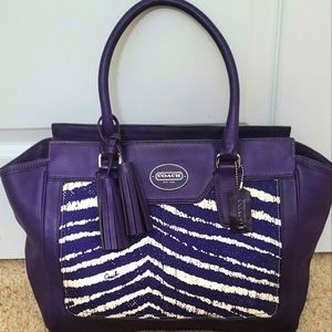 Authentic Coach Legacy Purple Zebra Print Candace Carryall Handbag